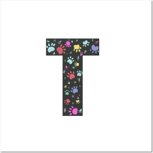 T letter  with colorful paw print Posters and Art